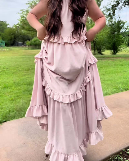 Langes Kleid Träger Rüschensaum