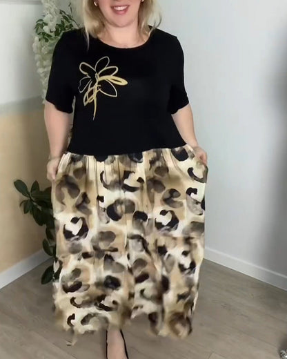 Kleid Tinte Leopardenprint Patchwork