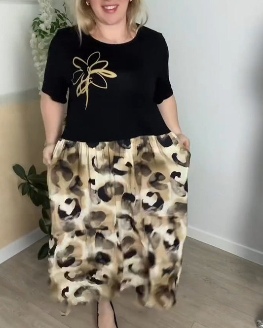 Kleid Tinte Leopardenprint Patchwork