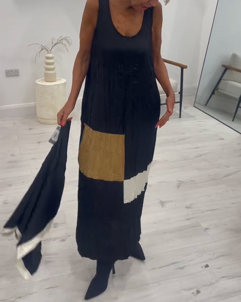 Kleid Ärmellos Kontrast Plissiert