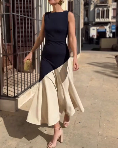 Farbblockiertes Ärmelloses Modekleid