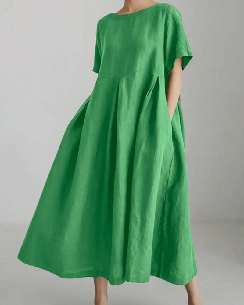 Kleid Rundhalsausschnitt Kurzarm Lässig Loose Fit
