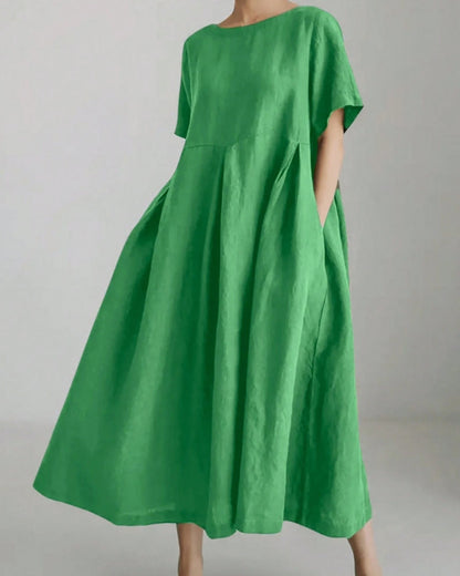 Kleid Rundhalsausschnitt Kurzarm Lässig Loose Fit