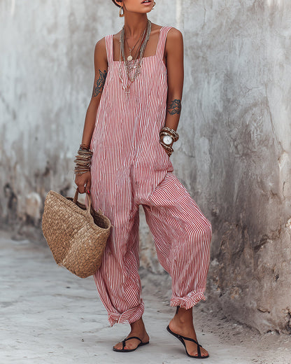Jumpsuit Breiter Träger Gestreifte Overalls