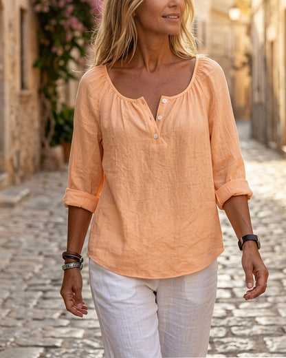 Bluse Unifarben Halbknopf