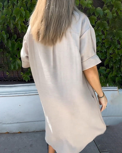 Kleid einfarbig geknöpft Schlitz Hemd