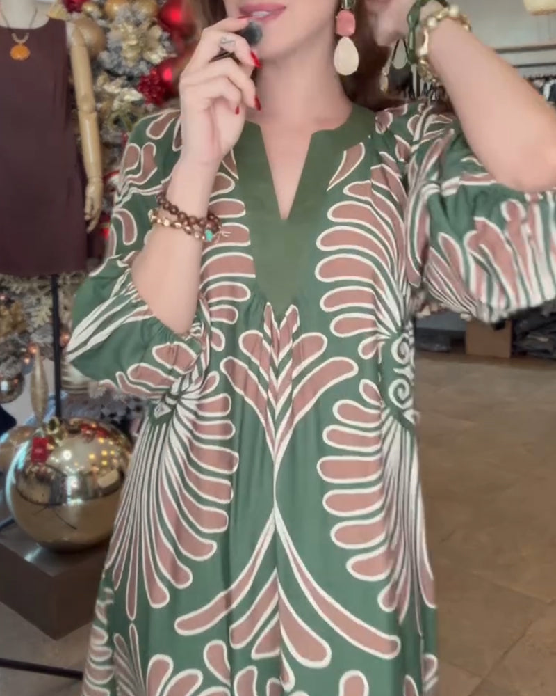 Kleid Boho-Stil V-Ausschnitt Resort