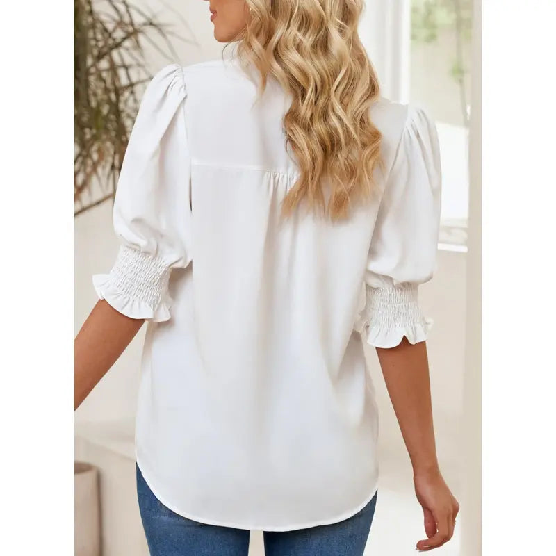 ✨Sonderpreis am letzten Tag!!💥Elegante Damenbluse mit V-Ausschnitt und Puffärmeln🌺