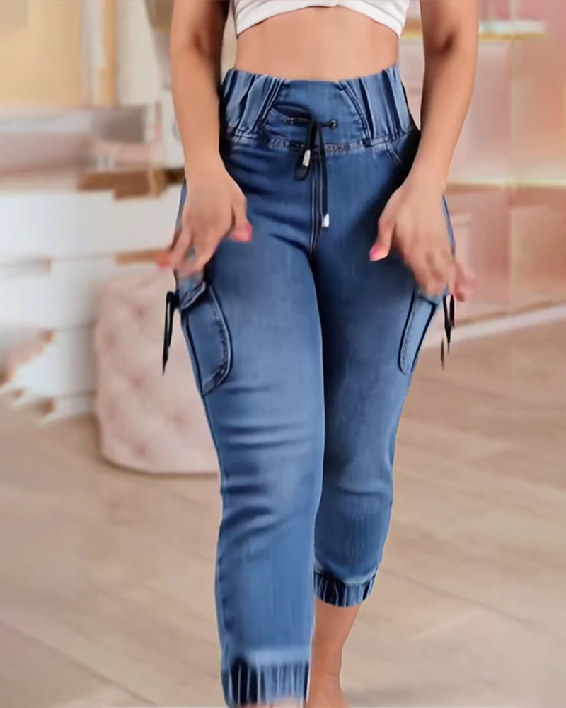 Jeans Kordelzug Tasche Capri