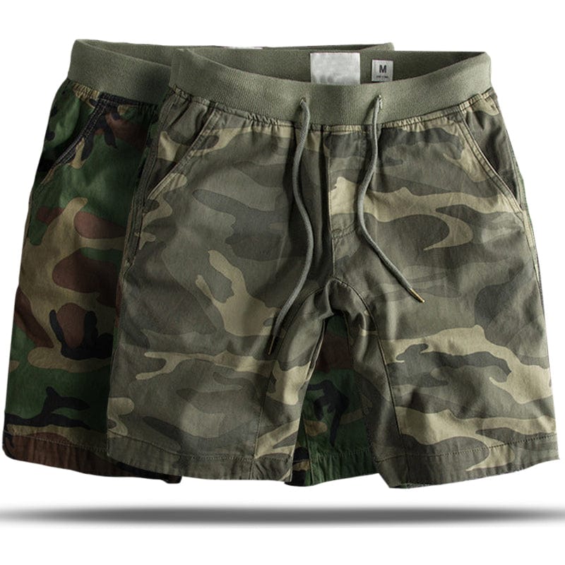 Camouflage shorts in olive green with drawstring and side pockets - Erik