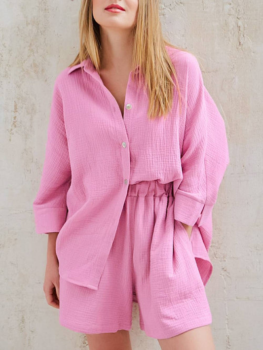 Set in pink with button closure and elastic waistband - Amelie