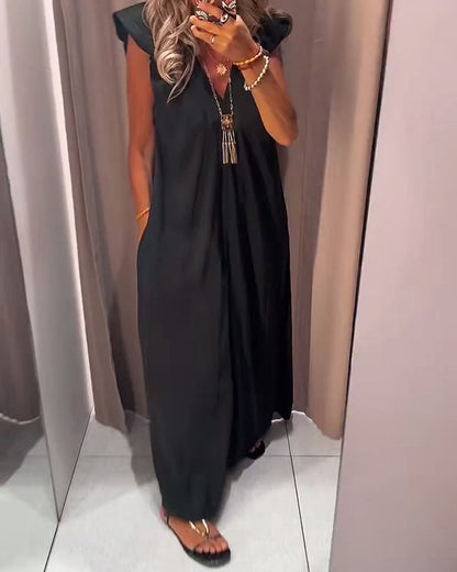 Kleid V-Ausschnitt Schmetterlingsärmel Lang