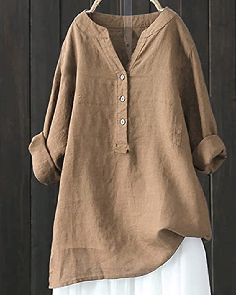 Green linen blouse with button placket - Marta