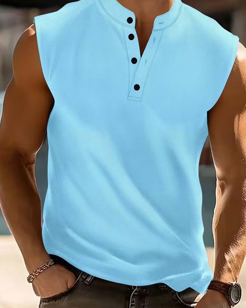 Tanktop Herren Henley Einfarbig Sport