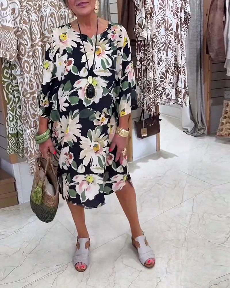 Kleid Gänseblümchen Print Loose Fit Lässig