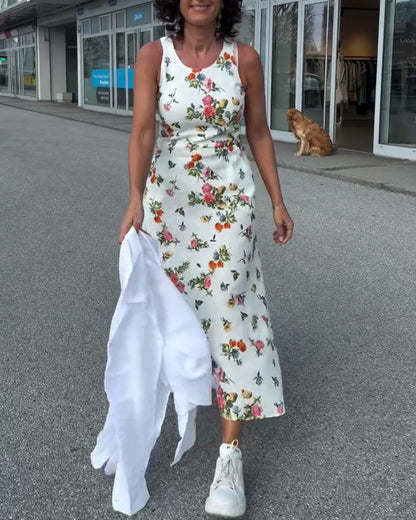 Kleid Ärmellos Gedruckt Casual