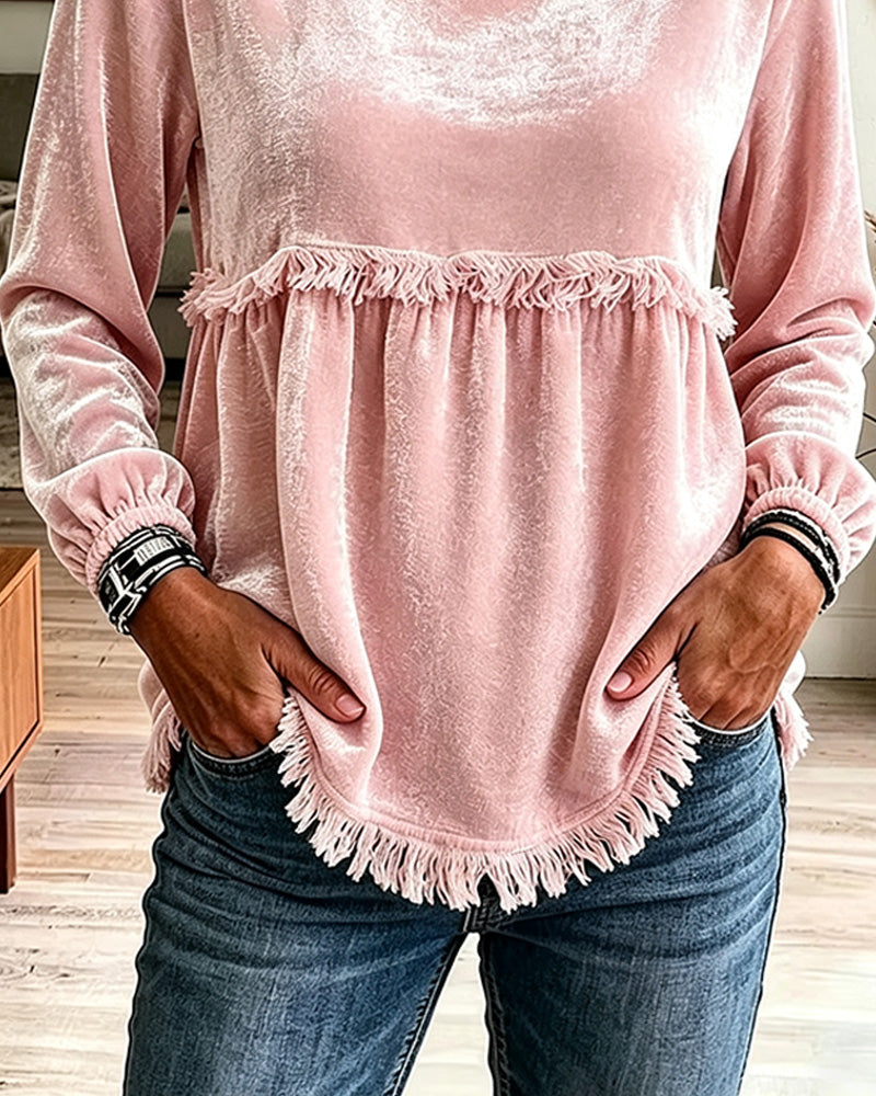 Bluse Franse Gerafft Panel Langarm