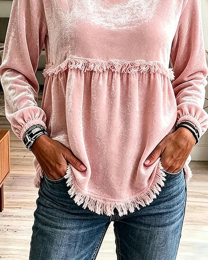 Bluse Franse Gerafft Panel Langarm
