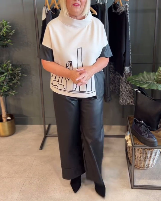 Freizeitbluse mit hohem kragen und farbblockdesign