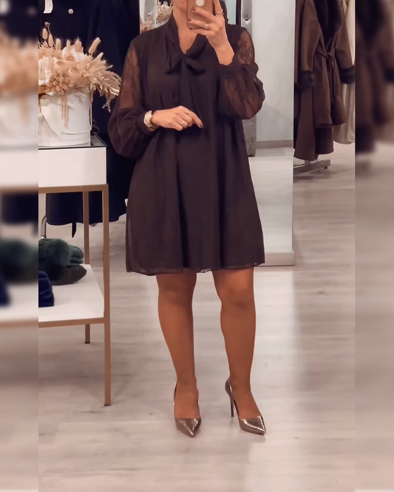 Kleid Spitzenbesatz einfarbig modisch