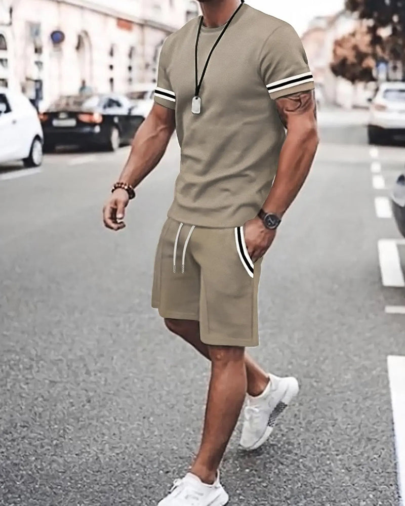 Herren Kontrastbesatz T-Shirt & Sporthose 2-teiliges Sommer Casual Set