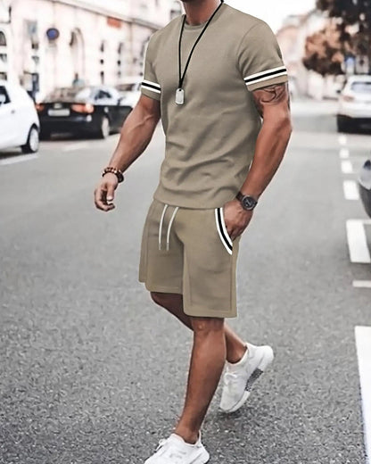 Herren Kontrastbesatz T-Shirt & Sporthose 2-teiliges Sommer Casual Set