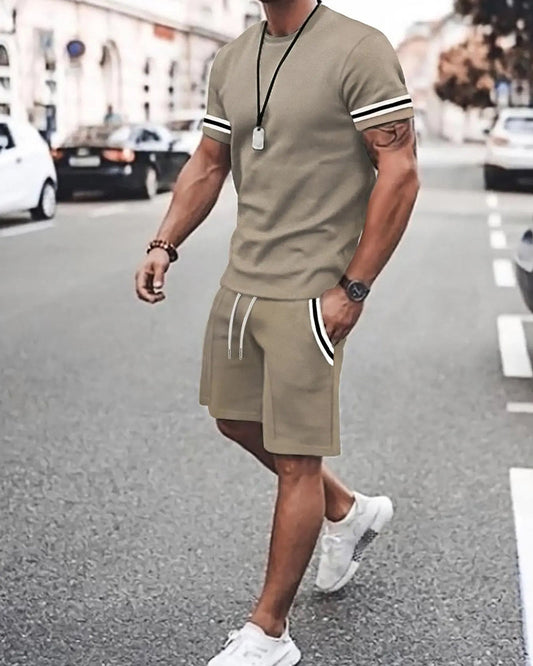 Herren Kontrastbesatz T-Shirt & Sporthose 2-teiliges Sommer Casual Set