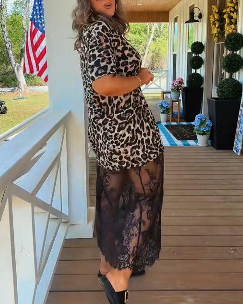 Kleid Stilvoll Kurzarm Leopardenmuster