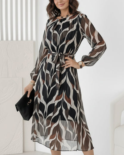 Kleid runder Ausschnitt Schnürbund bedruckt
