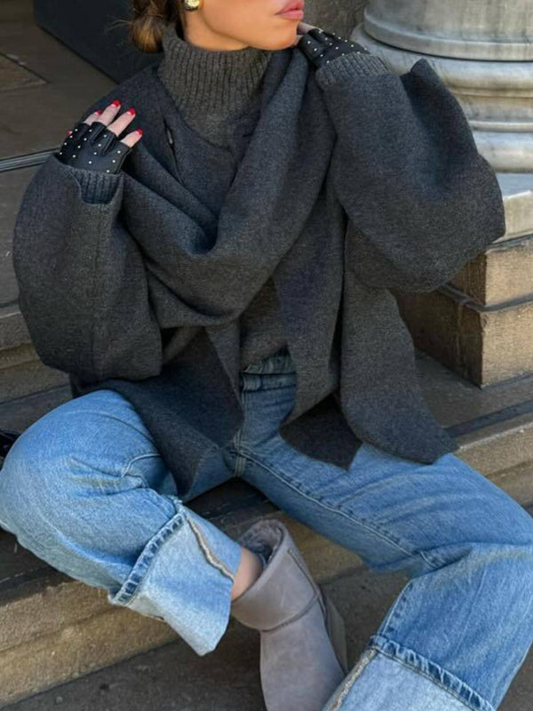 Manteau châle cape écharpe vintage gris