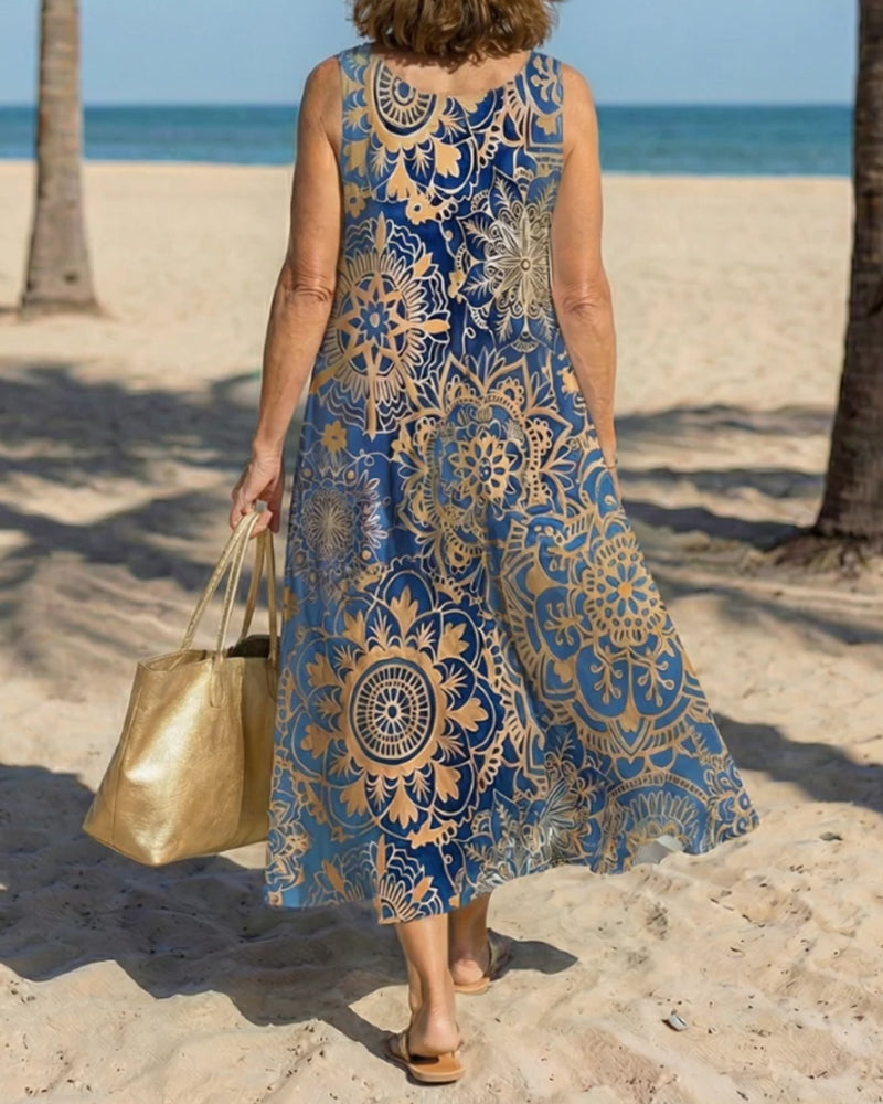 Kleid Mandalaprint Ärmellos Lässig