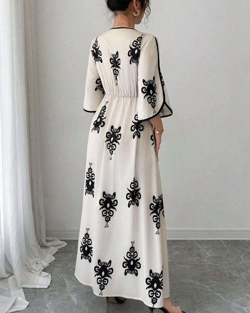 Maxikleid Bohemian Print V-Ausschnitt
