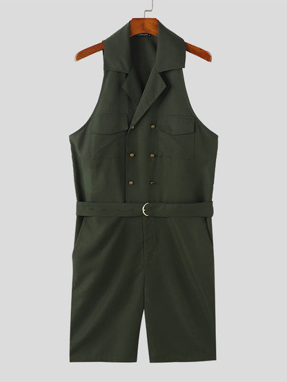 Schwarzer ärmelloser Herren-Jumpsuit mit Gürtel - Marc