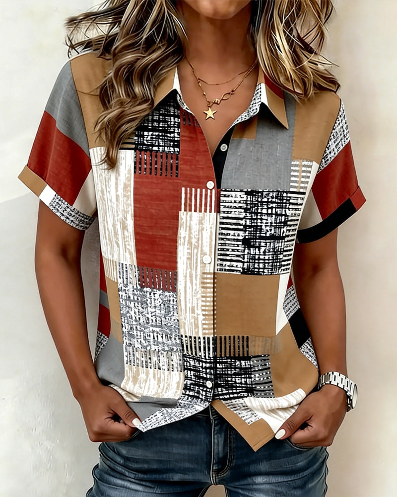 Bluse Farbblock geometrisch kurzärmelig
