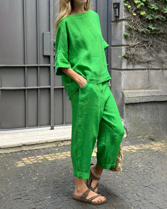 Lena - Emerald green linen set