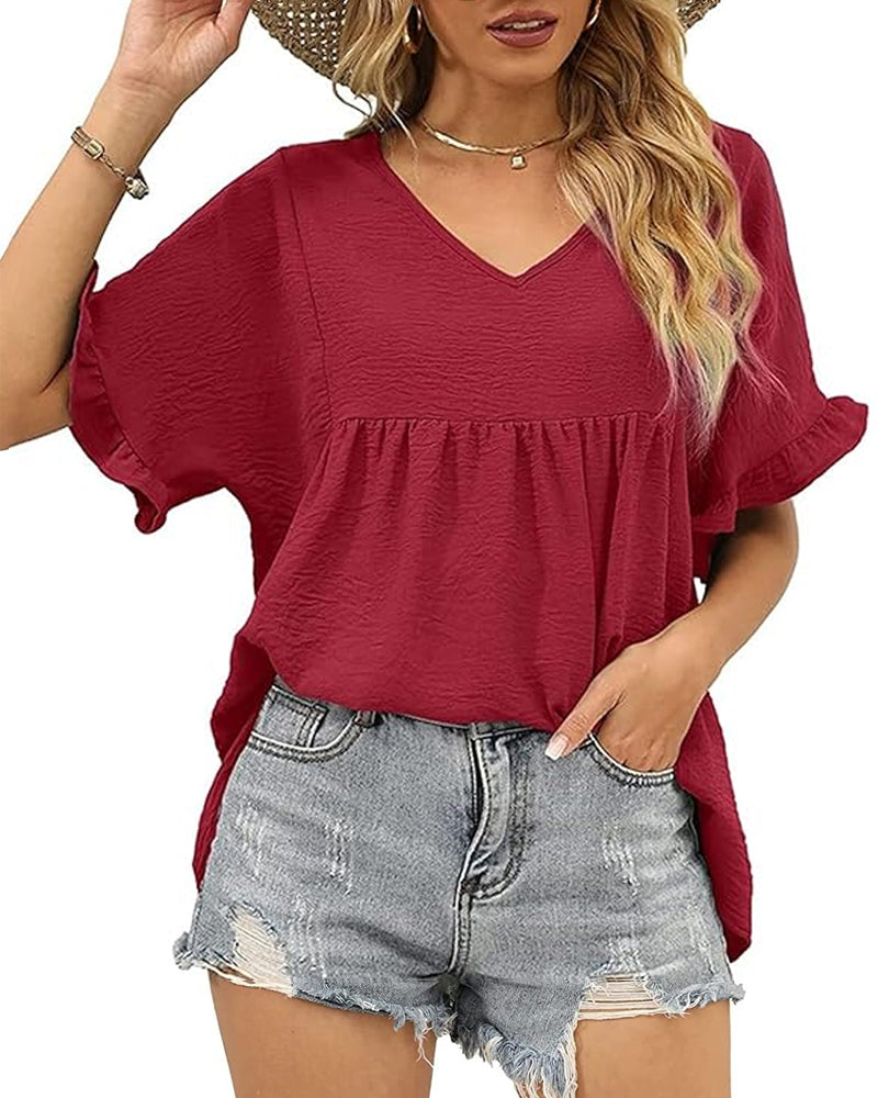 Bluse Lässig Rüsche Loose Fit