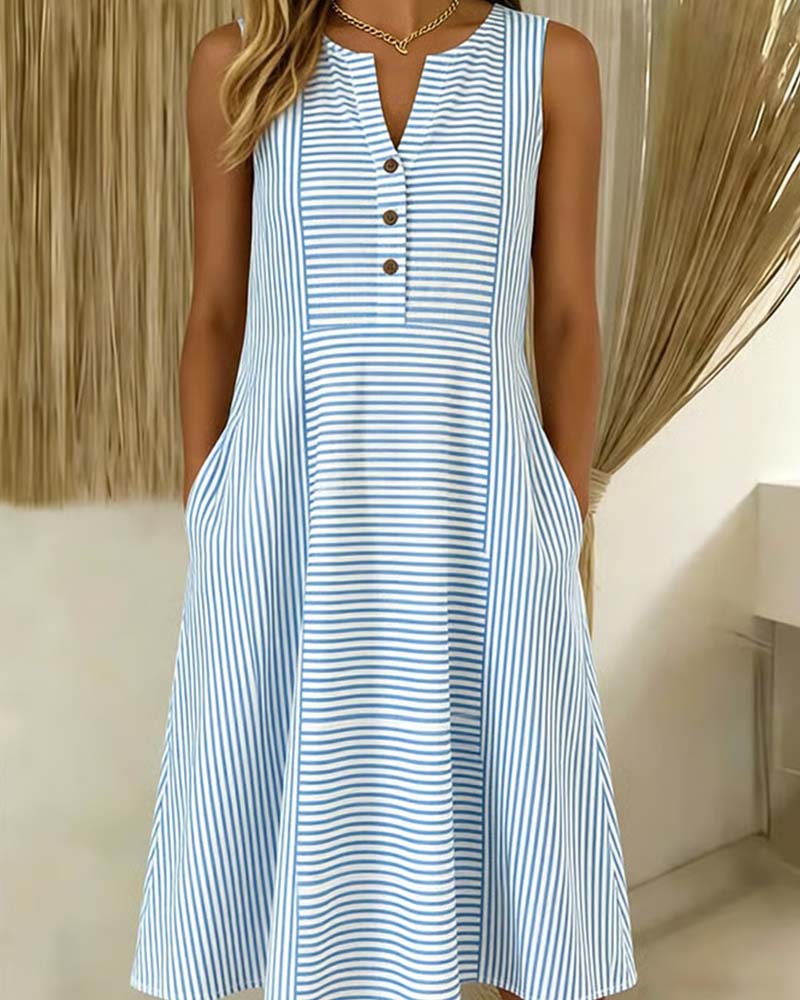 Kleid Ärmellos Gestreift Casual A Saum