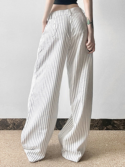 White Vintage Baggy Stripe Cargo Pants