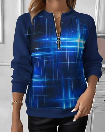 Sweatshirt Halb Reißverschluss Farbverlauf Modisch