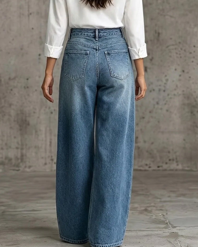Hose Knopf Tasche Weitgeschnitten Denim Lang