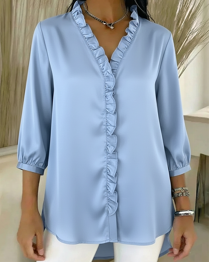 Bluse V-Ausschnitt Modedesign Rüsche