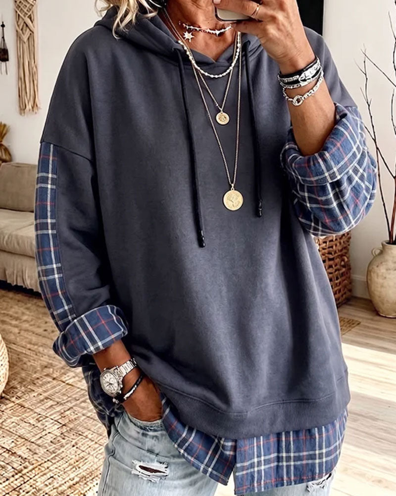 Hoodie Karo Mock Geschichtet