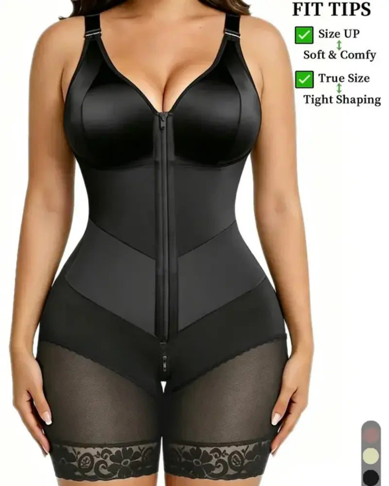 Damen Reißverschluss Spitze Bauchkontrolle Shapewear Bodysuit