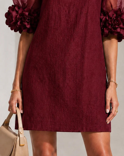 Kleid Stilvoll Rundhals Puffärmel