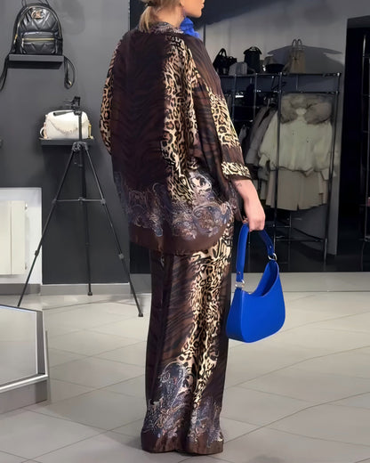Set stilvoller Leopardenprint Weitbeinhose