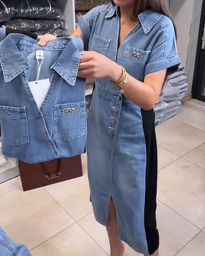 Kleid Casual Denim Patchwork