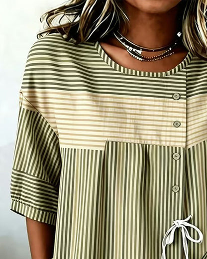 Bluse Farbblock Binden Knopf Streifen
