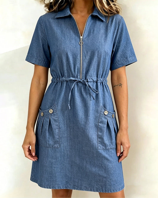 Kleid Halbreißverschluss Revers Casual