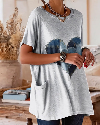 T-shirt Rundhalsausschnitt Tasche Herzprint