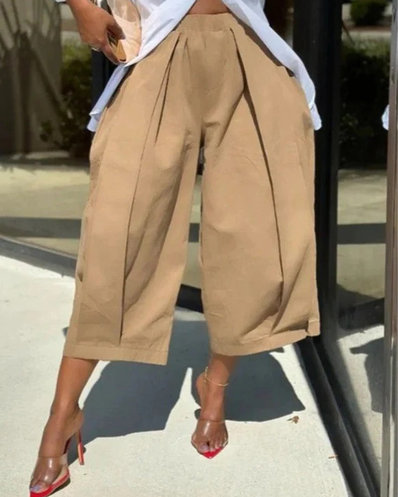 Hose Unifarben Elastischer Bund Tulpen-Saum Cropped